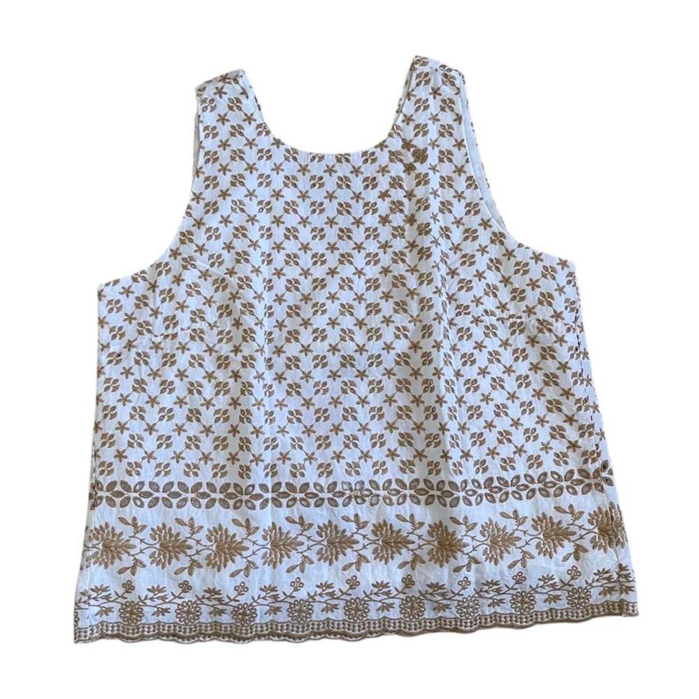 Floral Print Sleeveless Top - White and Gold